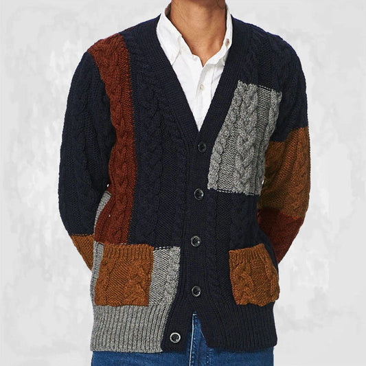 Metinn | Herren Patchwork Strickjacke mit Zopfmuster