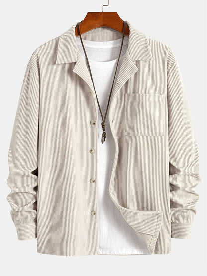 Marvin | Cordhemd mit kubanischem Kragen – Langarm