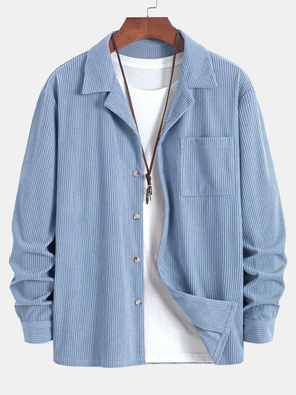 Marvin | Cordhemd mit kubanischem Kragen – Langarm