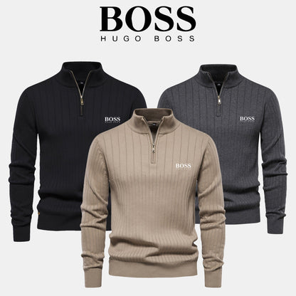 BOSS™ Vertikal gerippter Zip-Neck-Pullover