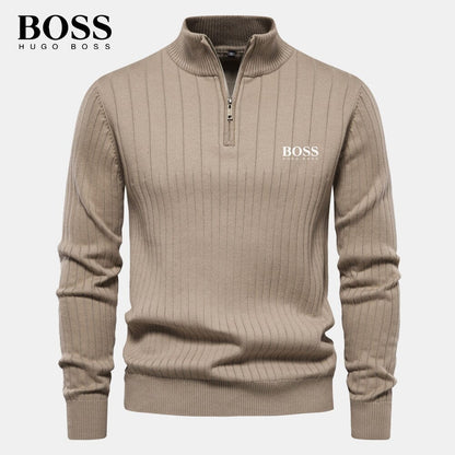 BOSS™ Vertikal gerippter Zip-Neck-Pullover