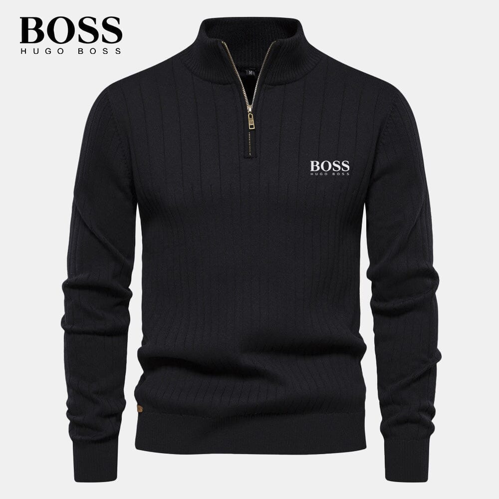 BOSS™ Vertikal gerippter Zip-Neck-Pullover