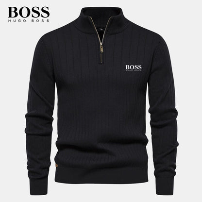 BOSS™ Vertikal gerippter Zip-Neck-Pullover
