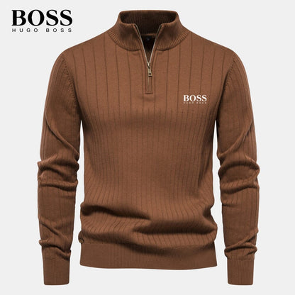 BOSS™ Vertikal gerippter Zip-Neck-Pullover